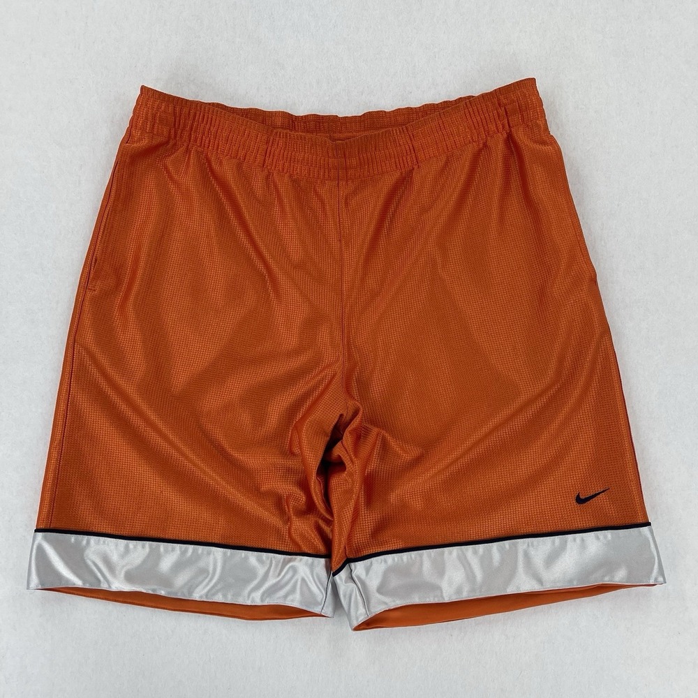 Y2K Nike Basketball Shorts Mens L Orange Satin Dazzle Baggy Retro Colorblock